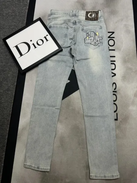 Dior Oblique Print Waistband Slim Fit Light Wash Jeans - 19
