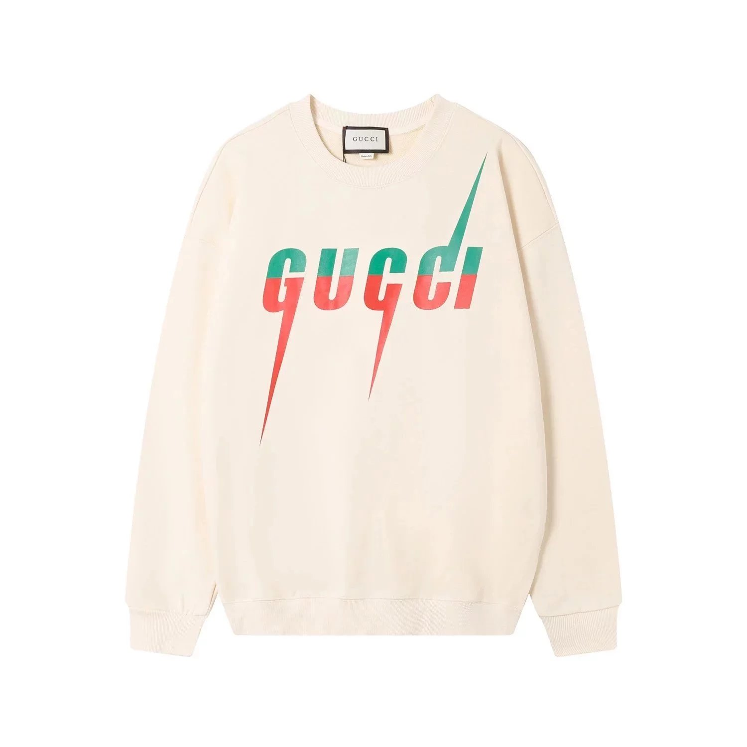 Gucci Rainbow Lightning Logo Crewneck Sweatshirt Beige Hoodie - 10