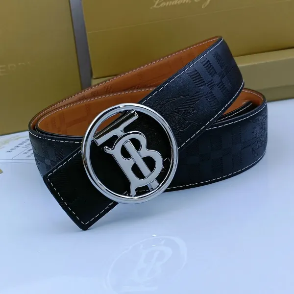 Burberry TB Monogram Check Leather Belt Tan - 20