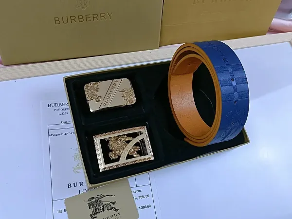 Burberry Reversible Leather Belt with Equestrian Knight Buckle Black/Gold - 15