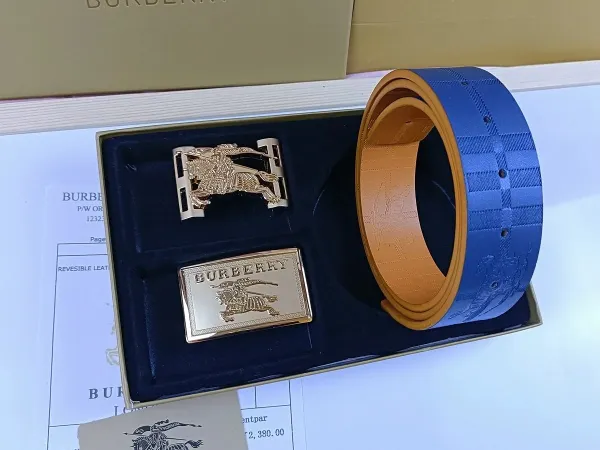 Burberry Reversible Leather Belt with Equestrian Knight Buckle Black/Gold - 21