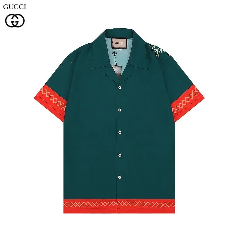 Gucci Tiger Print Silk Shirt and Shorts Set Light Blue Multicolor - 28