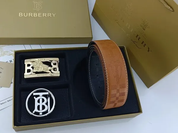 Burberry Check-Embossed Leather Belt with Iconic Horseferry Buckle Tan - 12