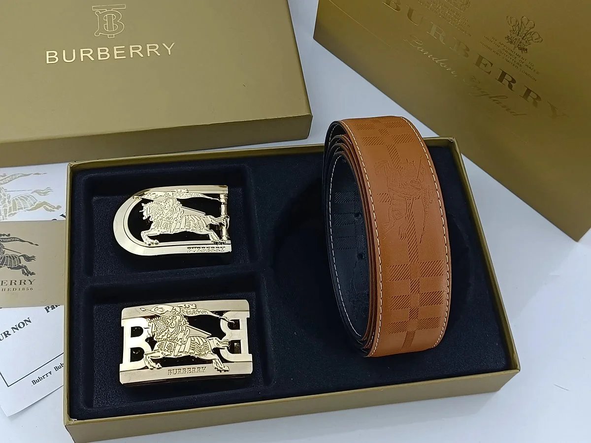 Burberry Equestrian Knight & Monogram B Buckle Leather Belt Tan - 26