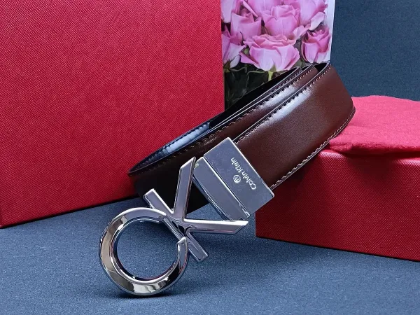 Calvin Klein CK Logo Buckle Black Leather Belt - 9