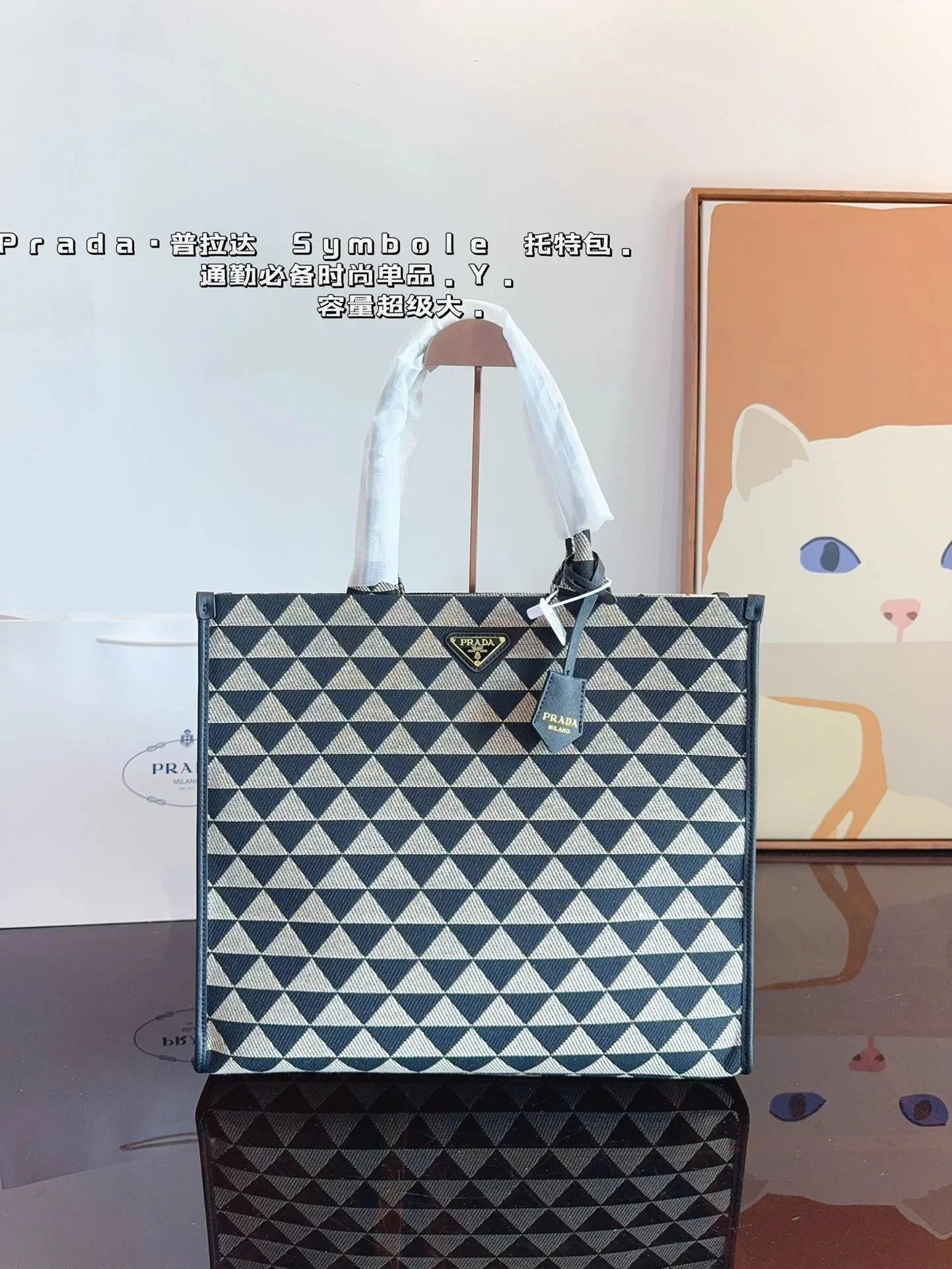 Prada Re-Edition 2005 Straw Tote Bag Beige/Black - 34