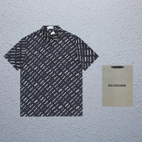 Balenciaga Logo Stripe Short-Sleeve Shirt Black and White - 17