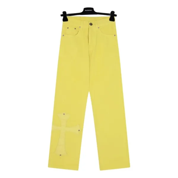 Chrome Hearts x Custom Distressed Cross-Embroidered Beige Jeans - 25