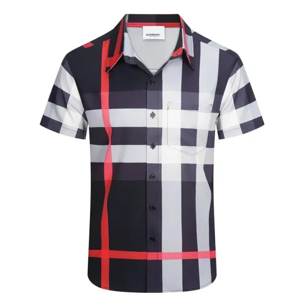 Burberry Classic Check Short-Sleeve Shirt Navy Gray Multicolor - 14