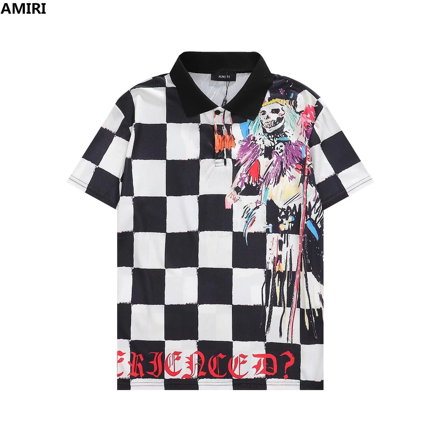 Amiri Floral Print Polo Black and White Tops Polo - 9
