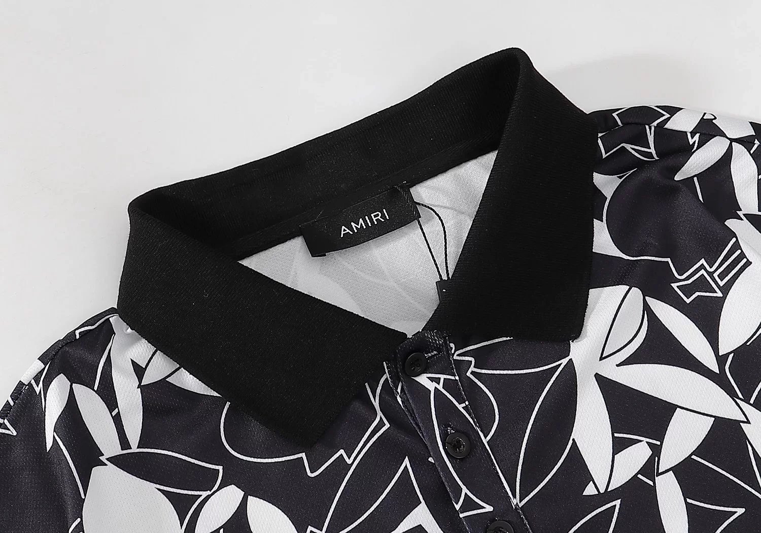 Amiri Floral Print Polo Black and White Tops Polo - 4