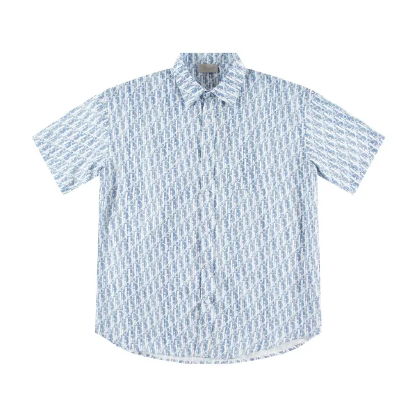 Design Chinese Guardian Lion Print Short-Sleeve Button-Up Shirt White - 12