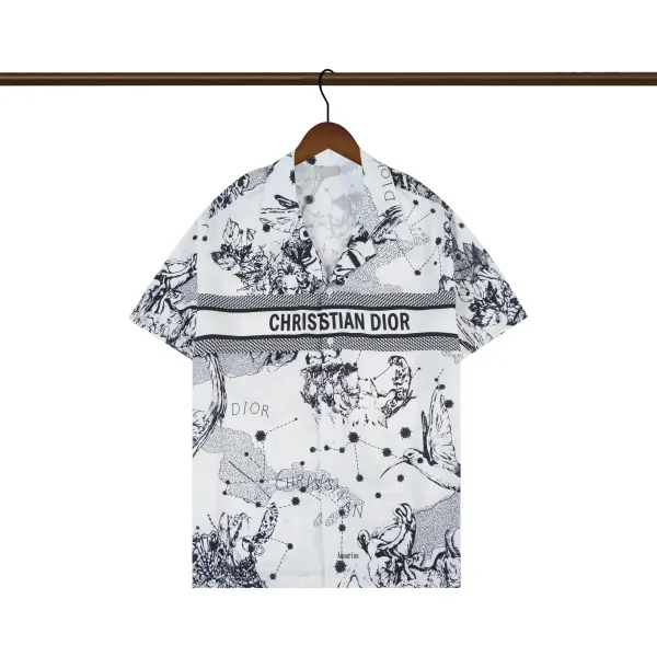Design Chinese Guardian Lion Print Short-Sleeve Button-Up Shirt White - 15