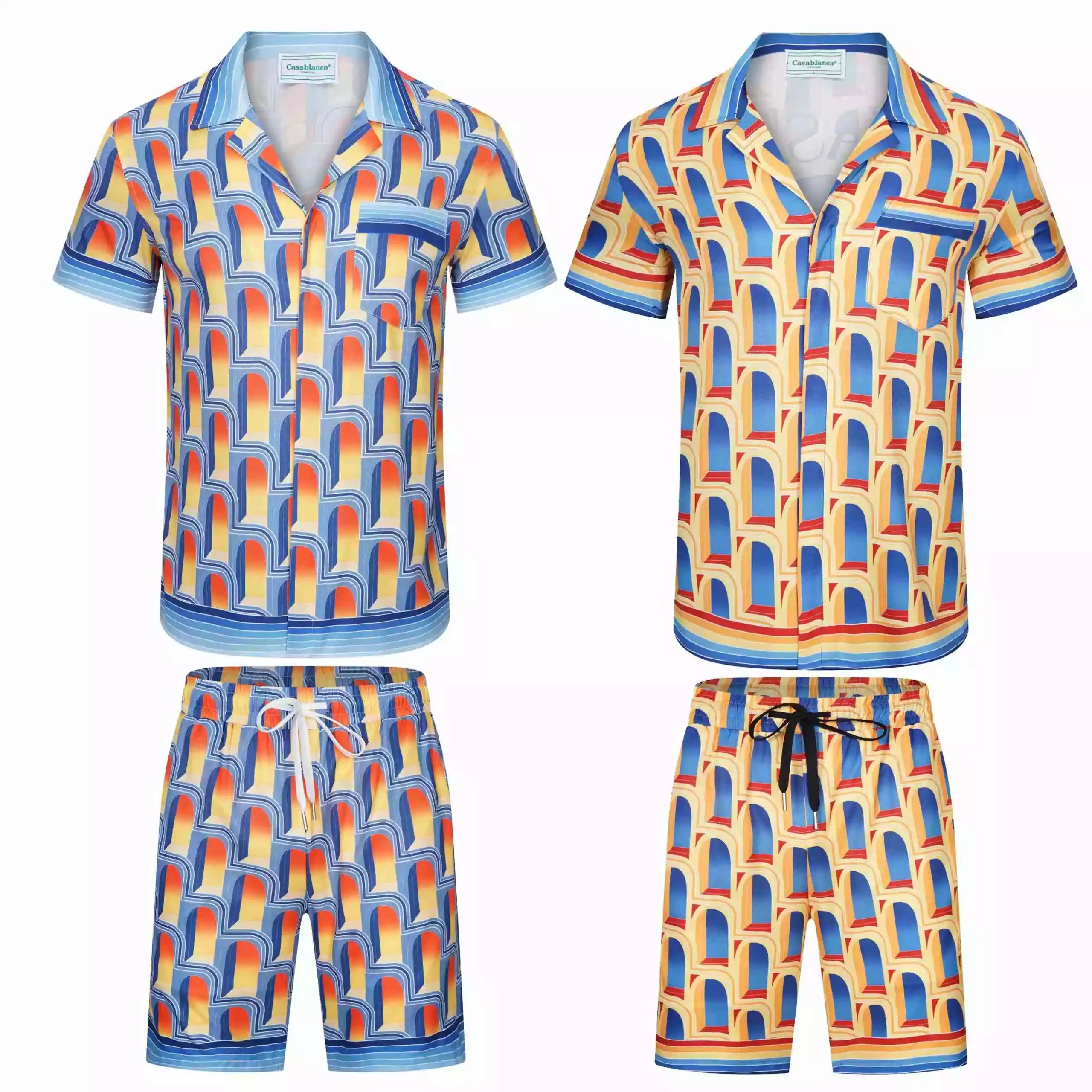 Design Wave Print Swim Trunks Blue Multicolor Shorts - 28