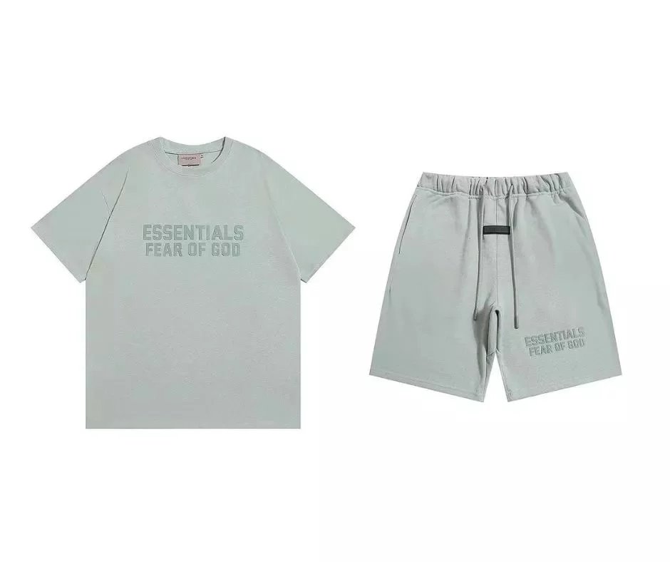 Fear of God Essentials Logo Print Beige T-Shirt and Shorts Set - 5