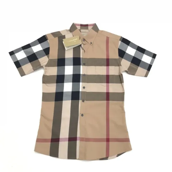 Burberry Check Print Short-Sleeve Shirt Orange Beige Black - 20