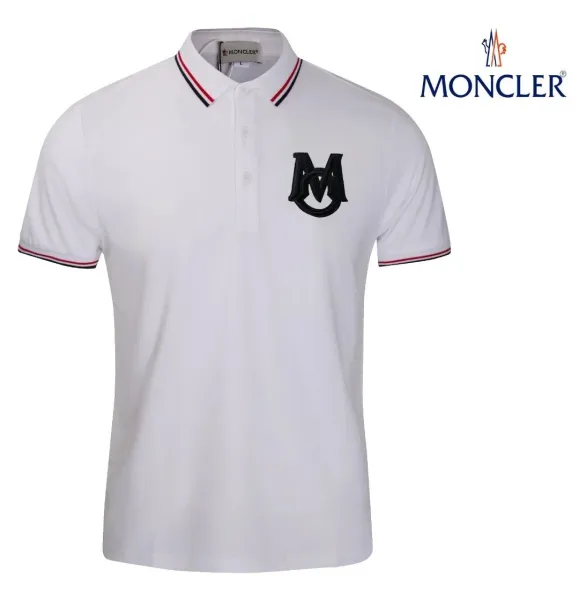 Moncler Logo Embroidered White Polo Shirt - 1