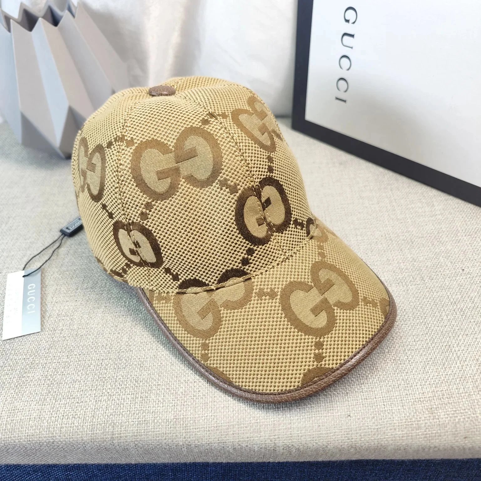 Gucci Logo Embroidered Beige Baseball Cap with Red Green Web Trim Hats - 8