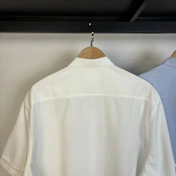 Ami Alexandre Mattiussi Short-Sleeve Stripe Shirt in Charcoal and Sky Blue - 13