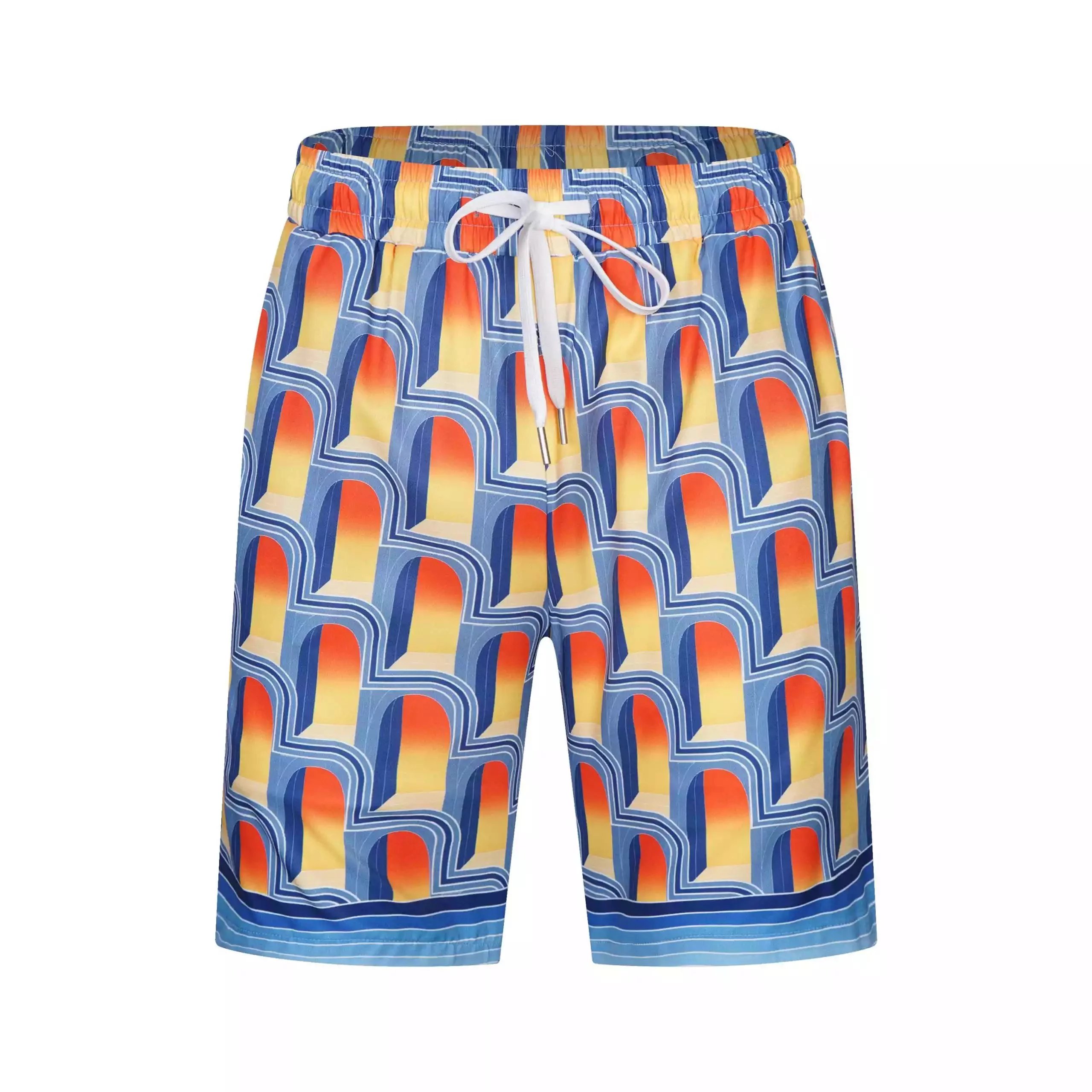 Design Wave Print Swim Trunks Blue Multicolor Shorts - 27