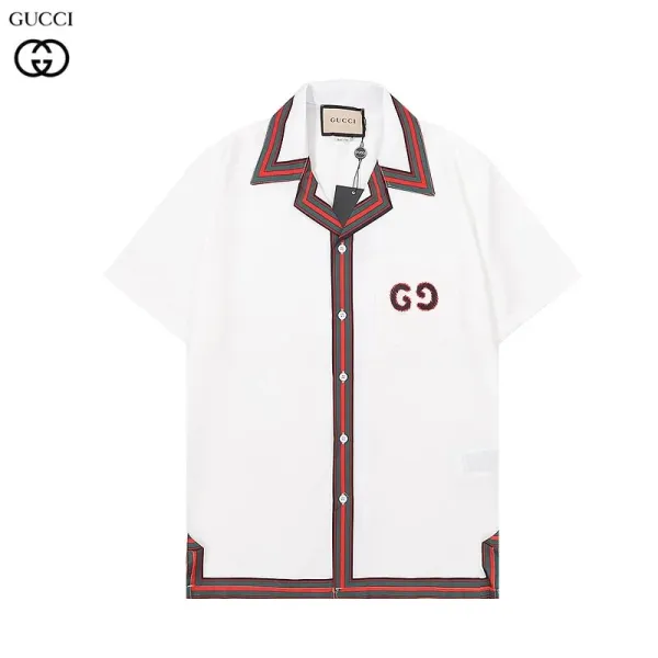 Gucci GG Embroidered Shirt White with Red-Green Trim - 34