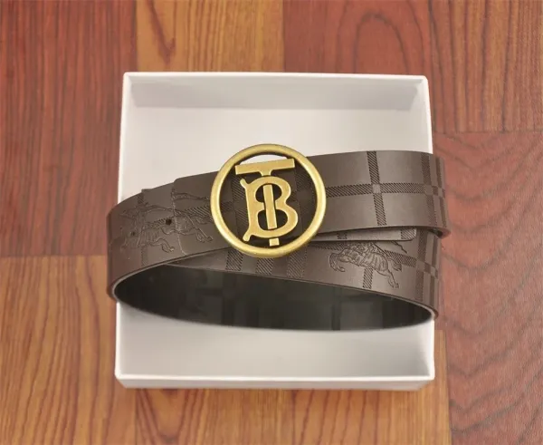 Burberry Monogram Check Belt White / Red Leather Belt - 6