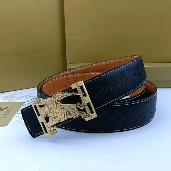 Burberry TB Monogram Check Leather Belt Tan - 4