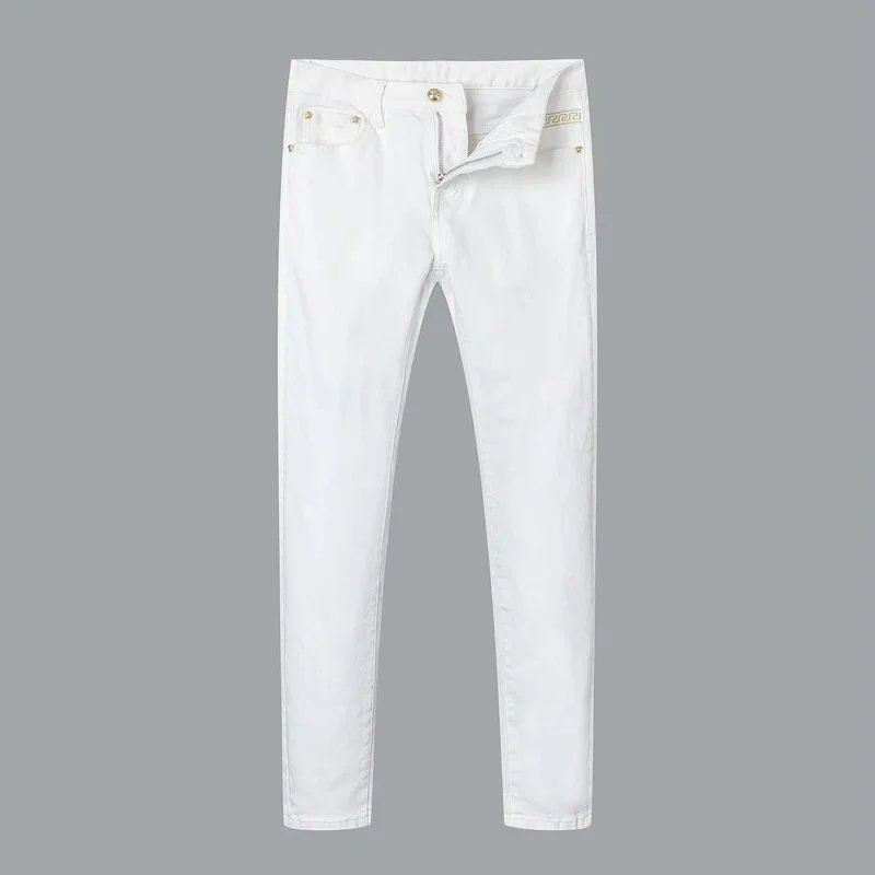 Versace White Greek Key Detail Slim Fit Jeans - 17