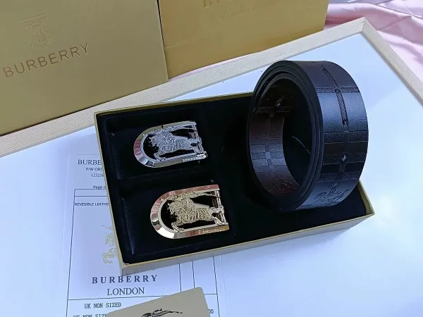 Burberry Reversible Leather Belt with Equestrian Knight Buckle Black/Gold - 14