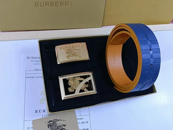 Burberry Reversible Leather Belt with Equestrian Knight Buckle Black/Gold - 20