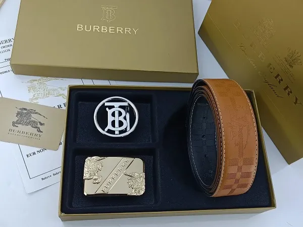 Burberry Check-Embossed Leather Belt with Iconic Horseferry Buckle Tan - 2