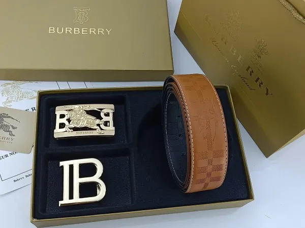 Burberry Check-Embossed Leather Belt with Iconic Horseferry Buckle Tan - 13