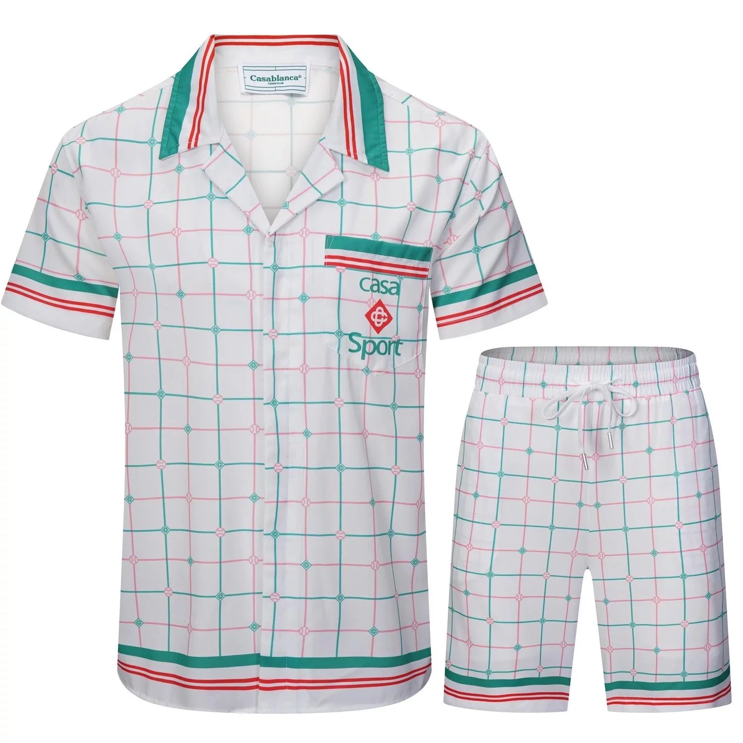 Design Grid Print Baseball Shorts White Pink Green - 39