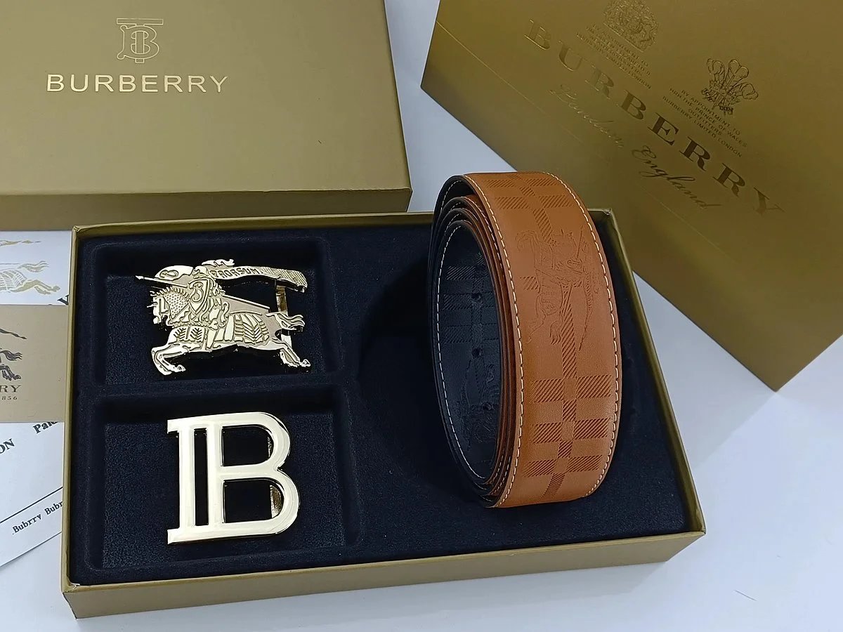 Burberry Equestrian Knight & Monogram B Buckle Leather Belt Tan - 11