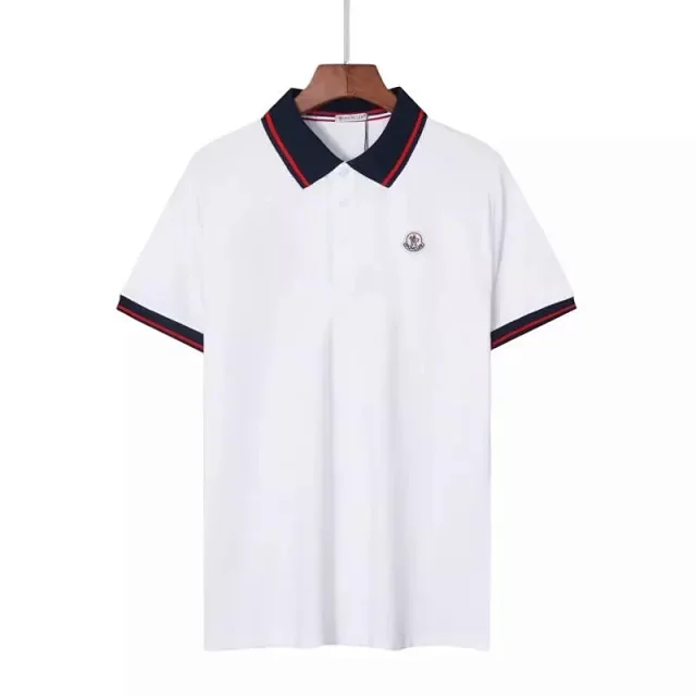 Moncler Shirts Short-sleeve polo shirt with logo patch and tricolor trim product detail image 16