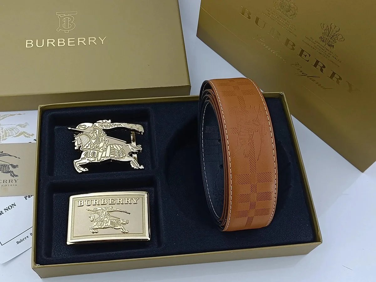 Burberry Equestrian Knight & Monogram B Buckle Leather Belt Tan - 19