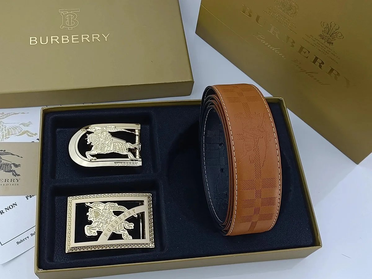 Burberry Equestrian Knight & Monogram B Buckle Leather Belt Tan - 27