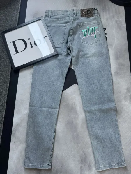 Dior Oblique Print Waistband Slim Fit Light Wash Jeans - 17