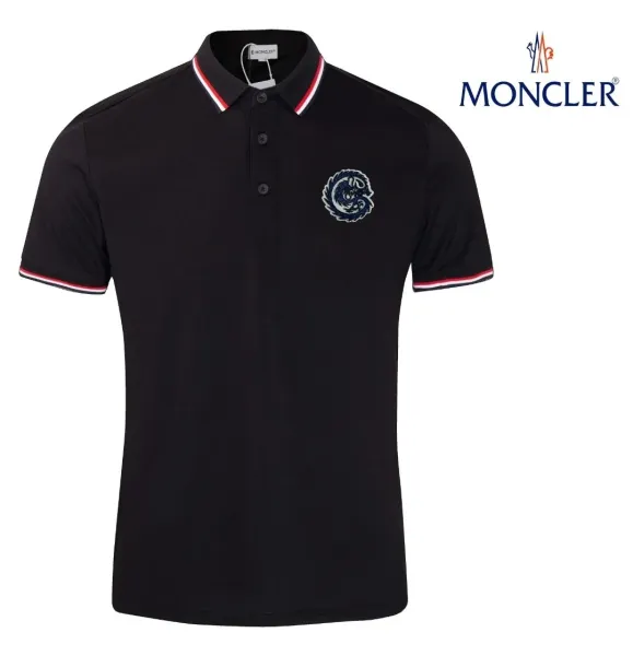 Moncler Dragon Embroidered Polo Black Tops Polo - 1