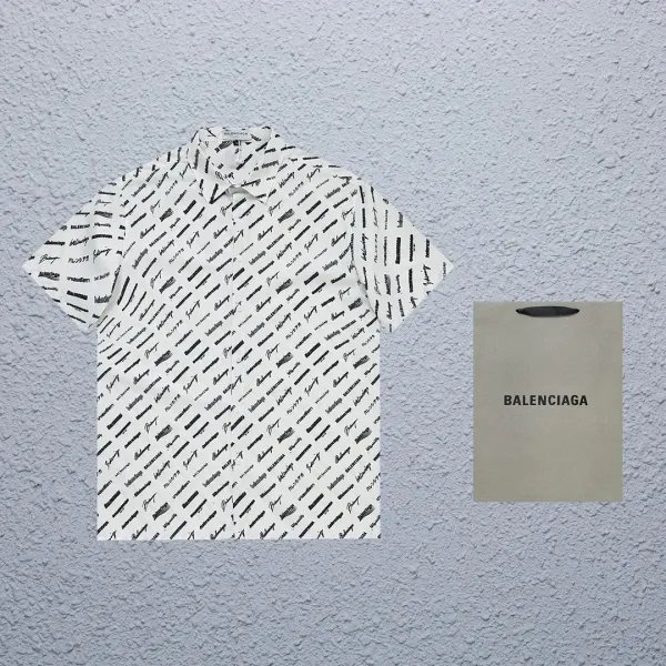 Balenciaga Logo Stripe Short-Sleeve Shirt Black and White - 16