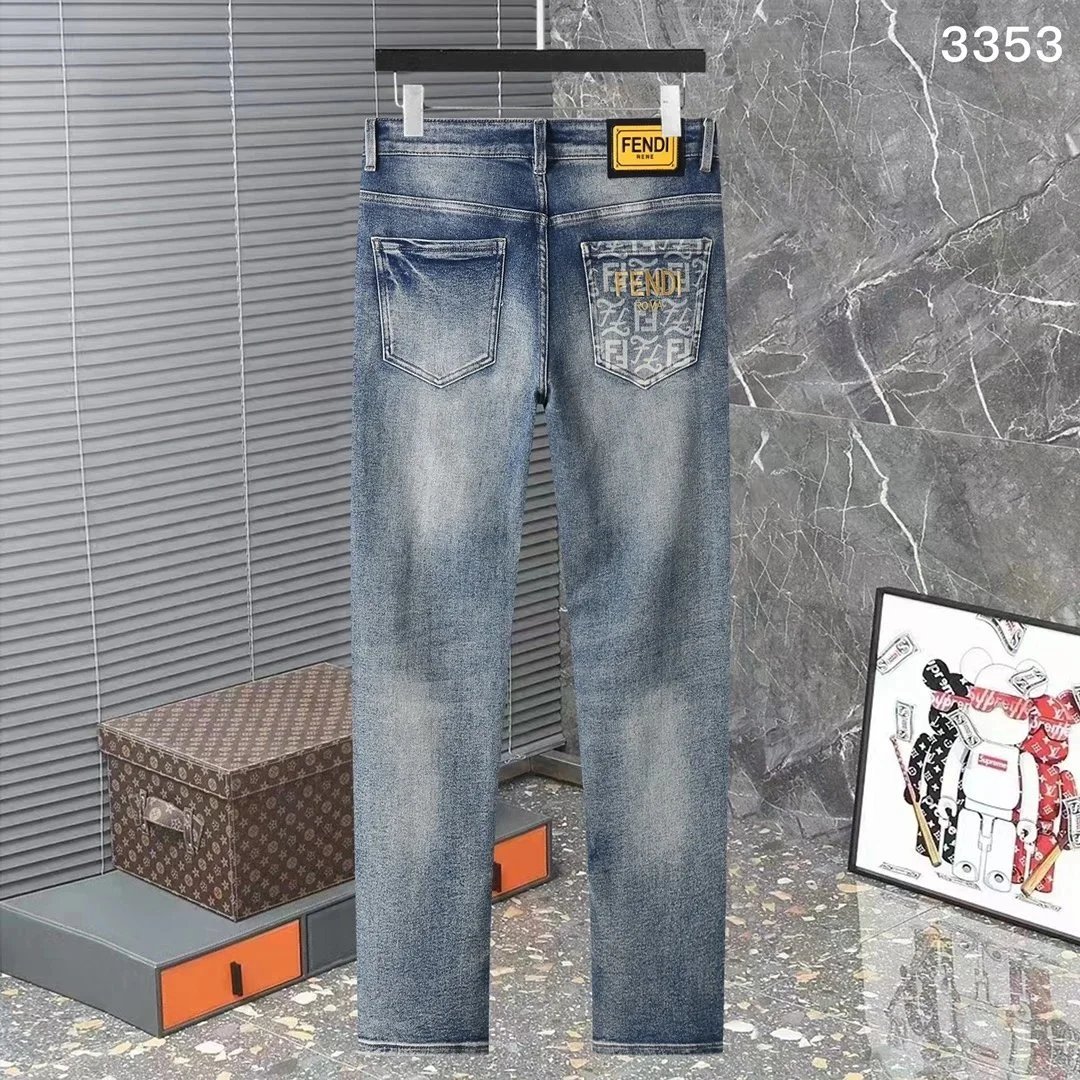 Fendi Embroidered Patch Denim Jeans Blue - 16