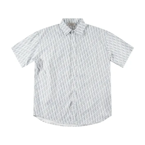 Design Chinese Guardian Lion Print Short-Sleeve Button-Up Shirt White - 11
