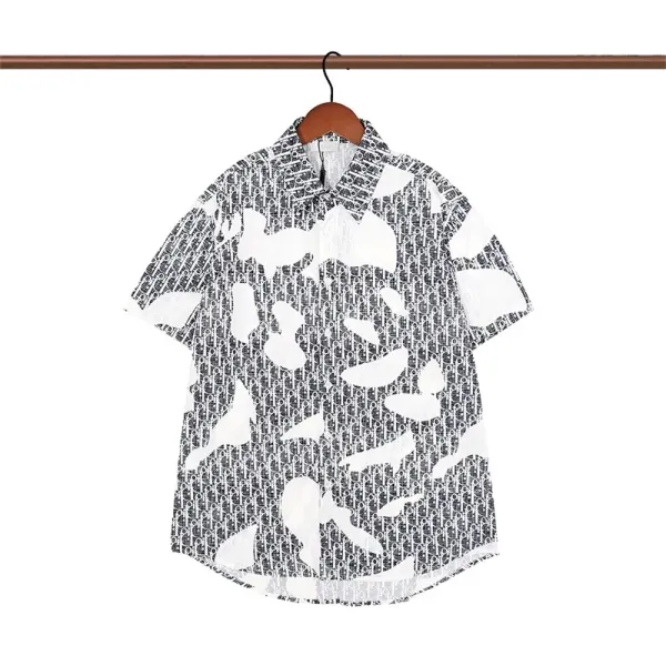 Design Chinese Guardian Lion Print Short-Sleeve Button-Up Shirt White - 26