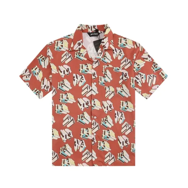 Palm Angels Shark Print Short-Sleeve Button-Up Shirt Blue - 7