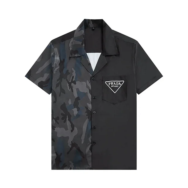 Prada Shirts Short-Sleeve Printed Camp-Collar Shirt product detail image 11