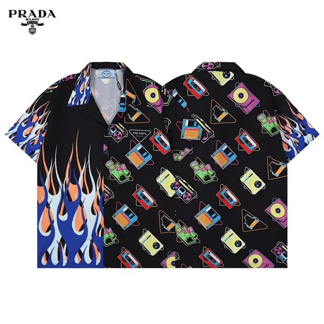 Prada Shirts Short-Sleeve Printed Camp-Collar Shirt product detail image 15