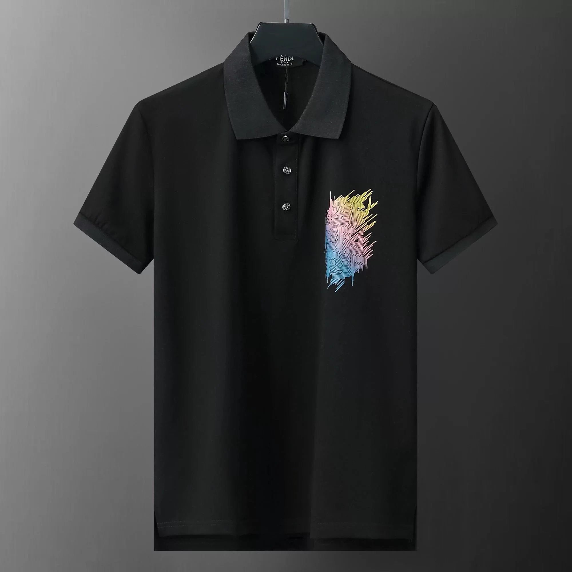 Fendi Diroma Polo Black with Yellow and Gray Trim Polo Shirt - 11
