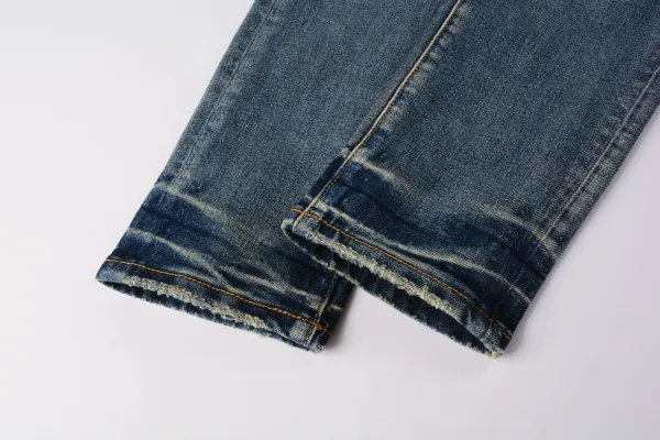Amiri Distressed Logo Print Slim Fit Blue Jeans - 18