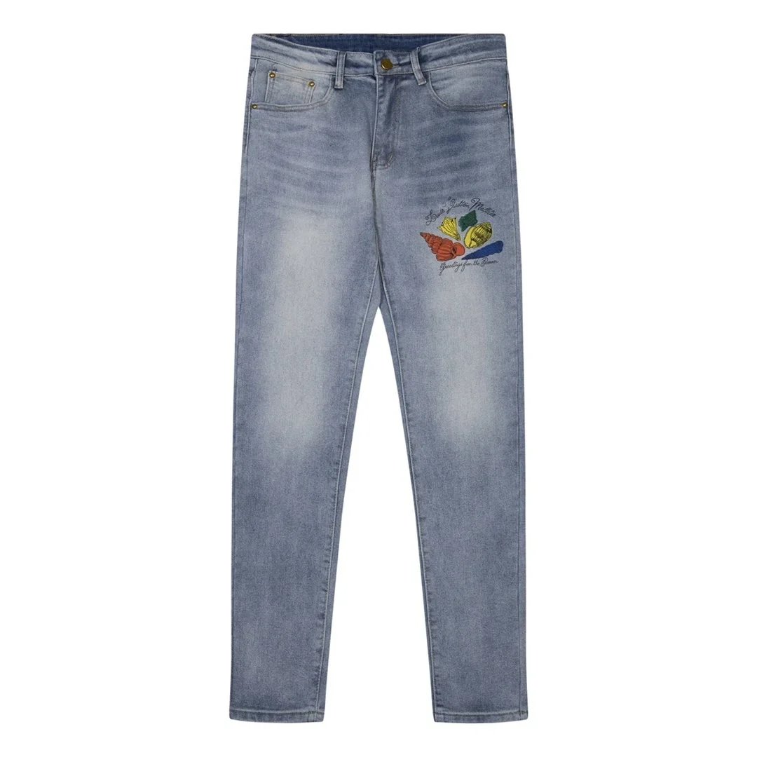 Jeans with Embroidered Shell D