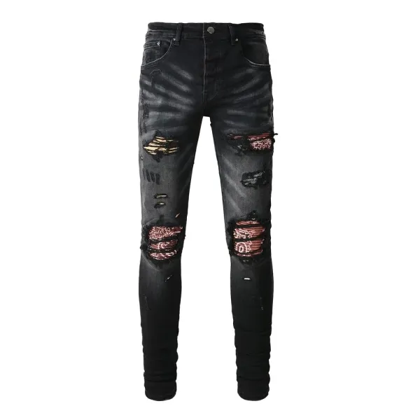 Amiri Distressed Logo Print Slim Fit Blue Jeans - 24